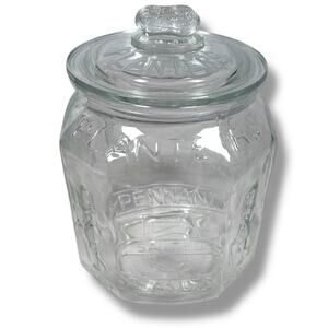 Vintage Planters Peanuts Glass Store Display Dispenser Jar with Lid Clear 12"